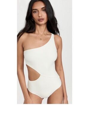 SOLID & STRIPED One-Shoulder White Cutout One-Piece Swimsuit
